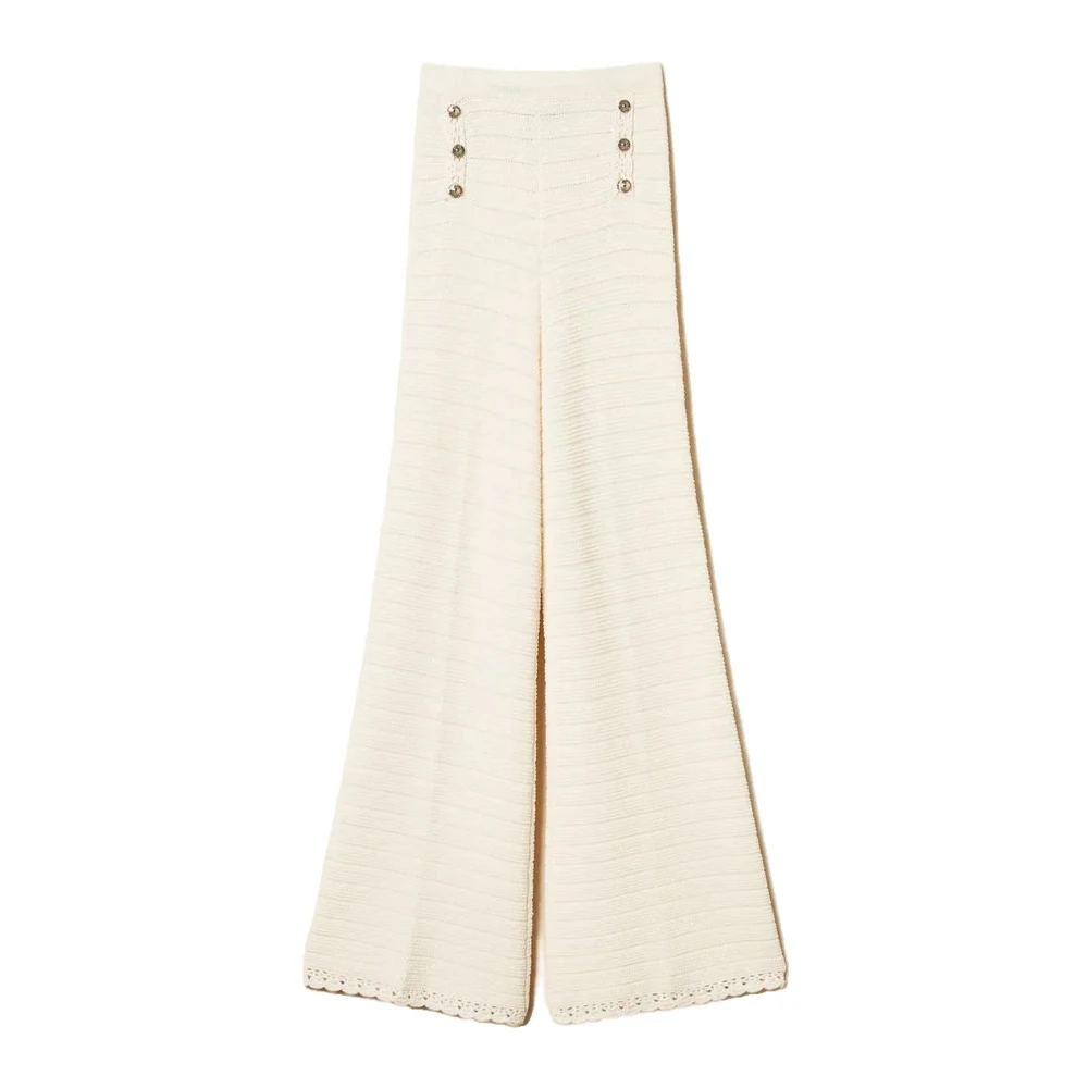 Twinset Women's Beige Buttoned Crochet Trousers - Wide Trousers - L - Trousers