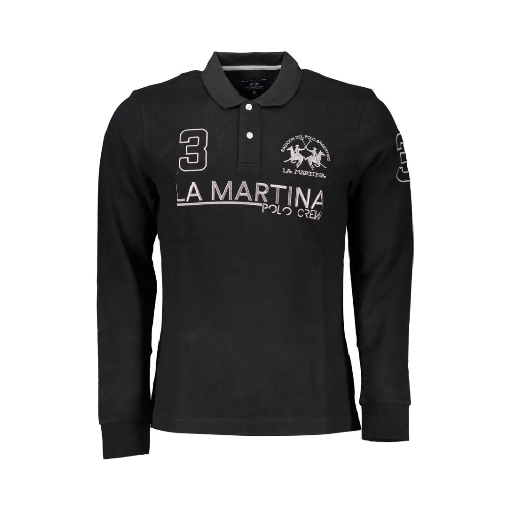 LA MARTINA Elegante zwarte polo met lange mouwen Black Heren