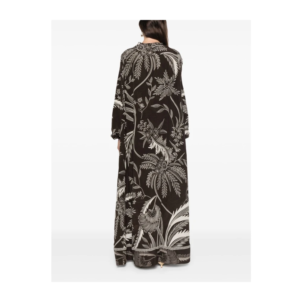 F.r.s For Restless Sleepers Zijden jurk met botanische print Brown Dames