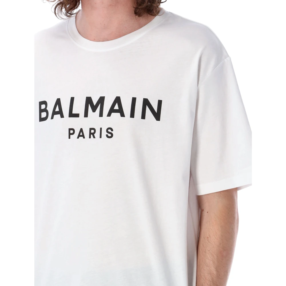 Balmain Logo T-Shirt met Ronde Hals en Korte Mouwen White Heren