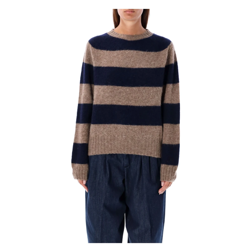 YMC You Must Create Navy Stripe Crew Gebreide Kleding Aw24 Multicolor Dames