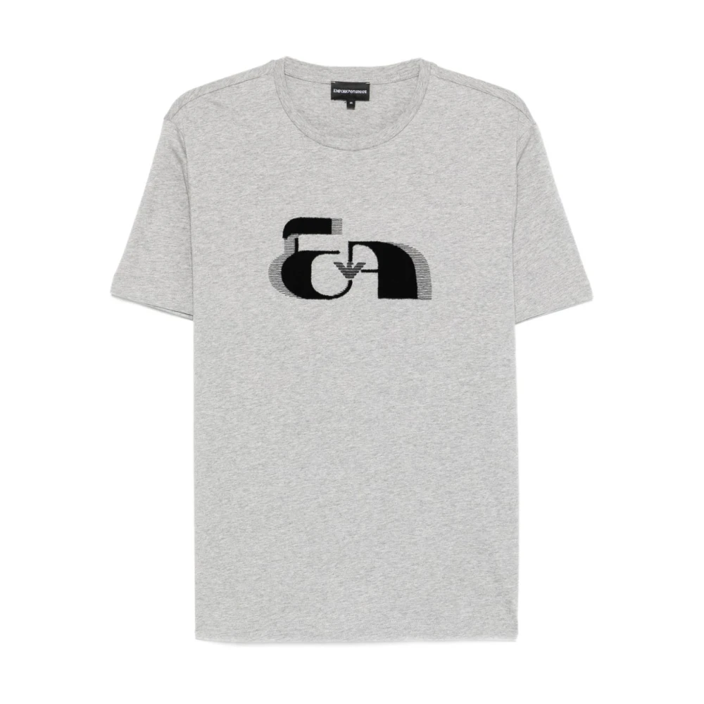 Emporio Armani Men's Gray T-Shirts, M, Jersey T-Shirt With Op-Art Embroidery