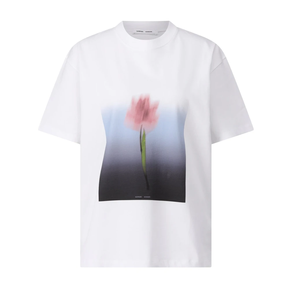 Samsøe T-shirt met tulpenprint en losse pasvorm van katoen White Dames