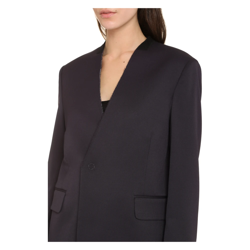 MM6 Maison Margiela Blazer van Wolmix Éénknoops Sluiting Blue Dames