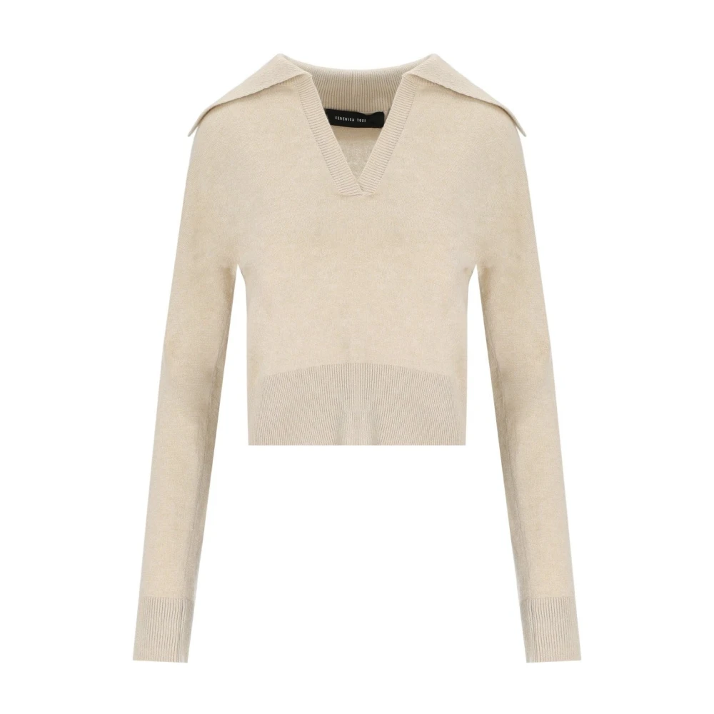 Federica Tosi Boter Polo Jumper met V-hals Beige Dames