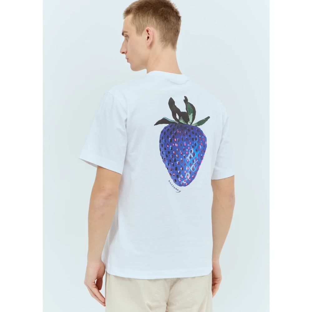 Burberry Aardbei Grafisch Katoenen T-shirt White Heren