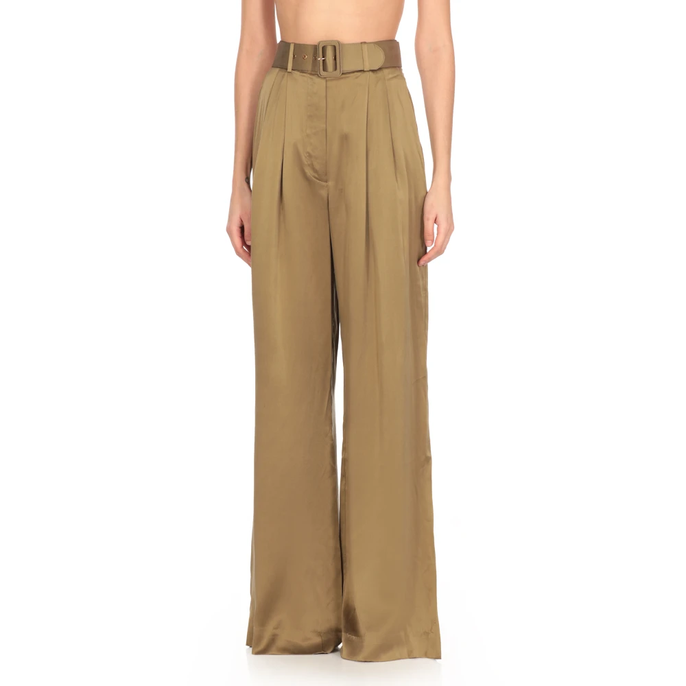 Zimmermann Groene zijden broek met riemlussen Green Dames