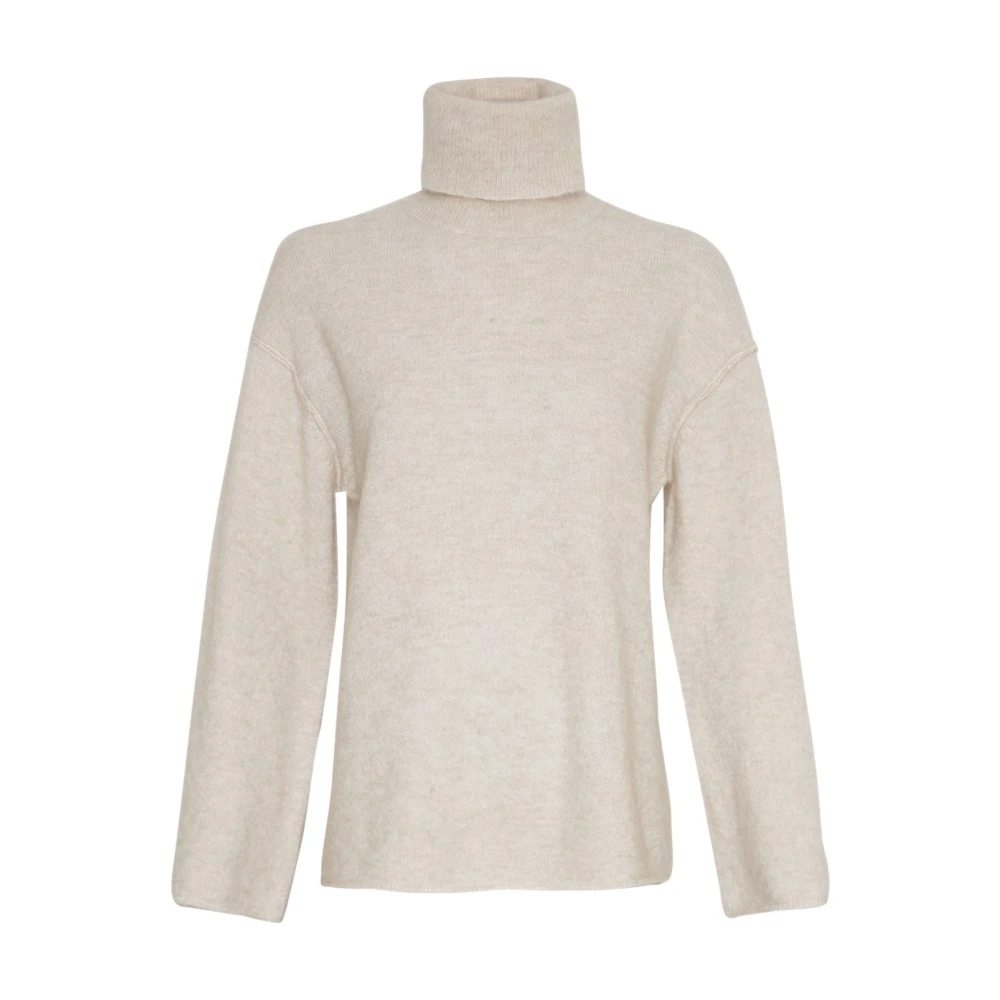 Beige Høy Hals Pullover Genser