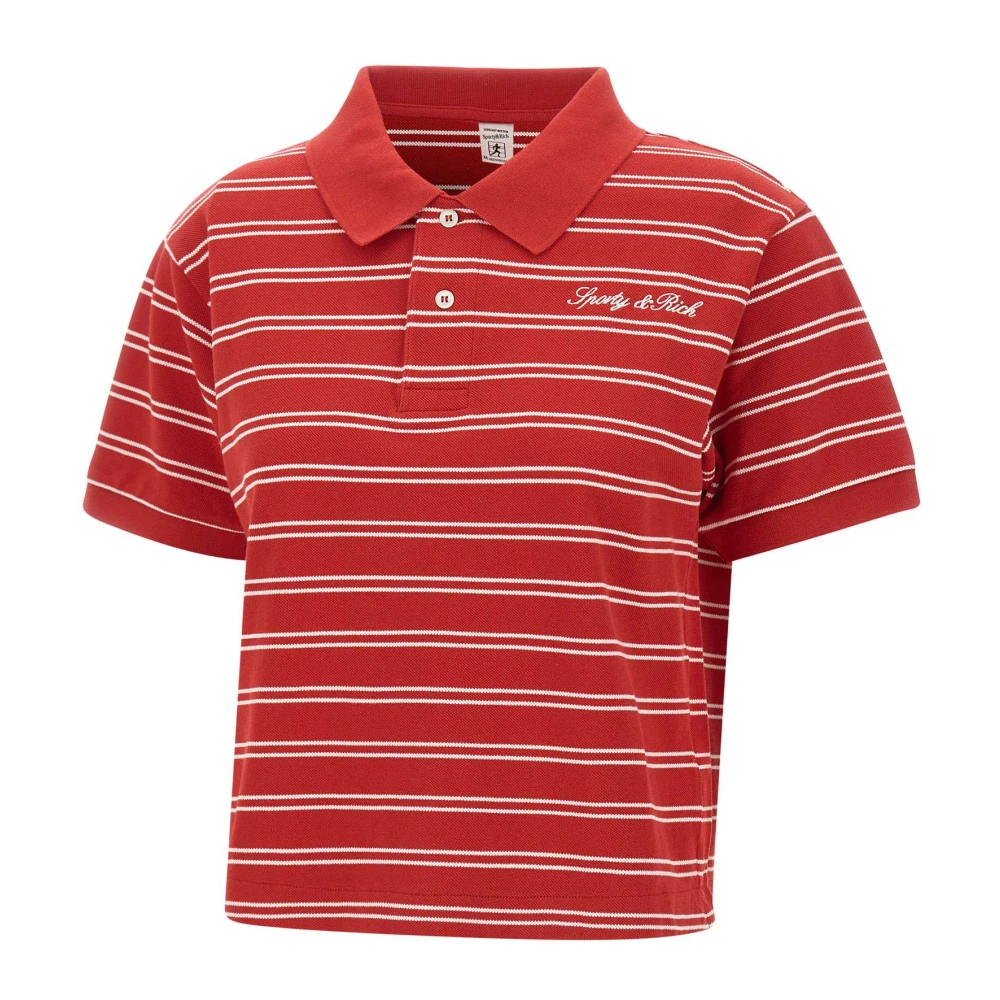 Sporty & Rich Red Polo Shirts, Female, L, Striped Polo