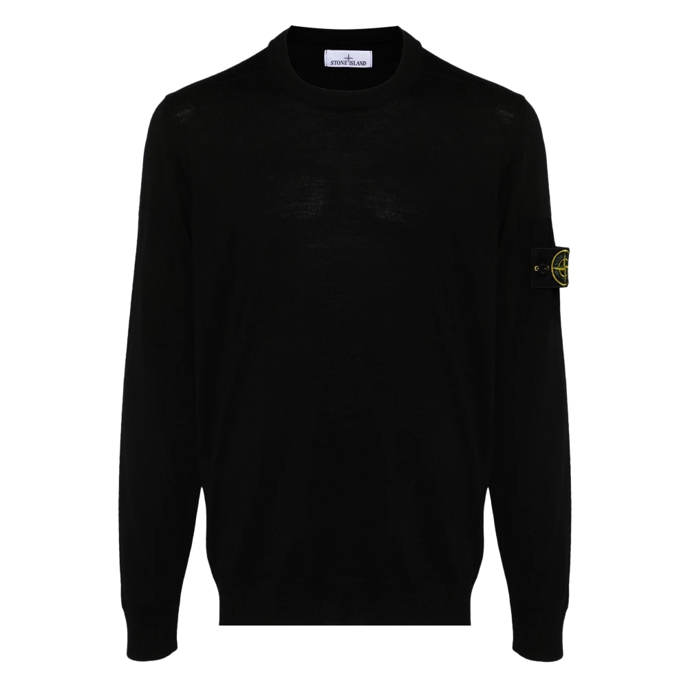 Stone Island Black Round-Neck Knitwear, Male, 2XL, Certified Rws Wool Crewneck Jumper