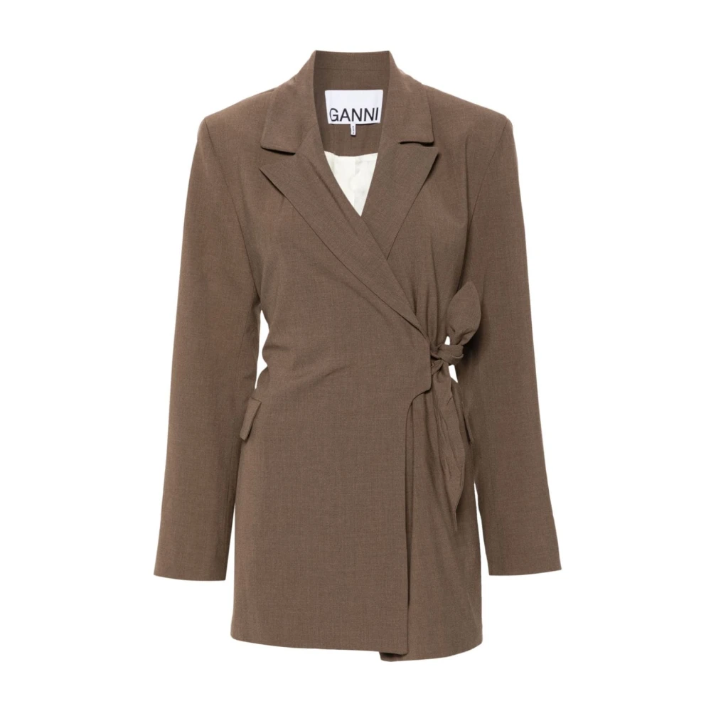 Ganni Women's Brown Blazers, M, Wrap Jacket Knot Detail