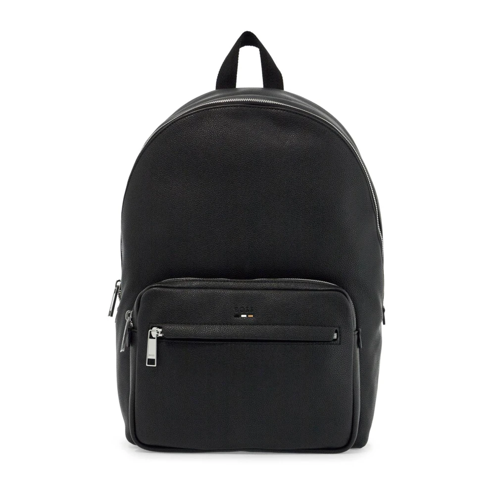 Boss Bordeaux Eco-Leren Rugzak met reliëf logo Black Heren