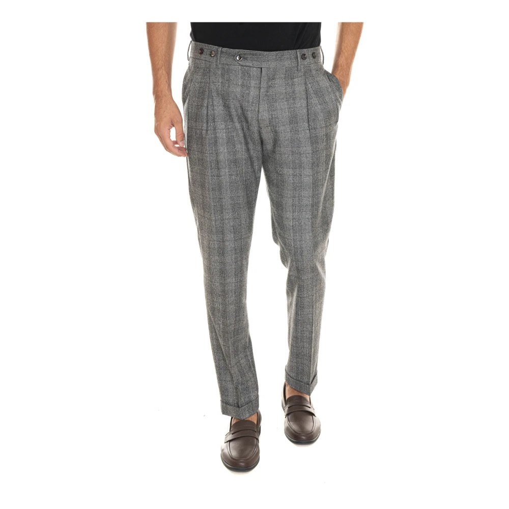 Berwich Klassieke Glencheck Broek met Opgestikte Manchetten Gray Heren
