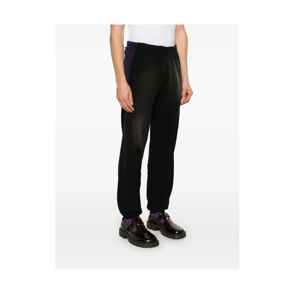 Needles Gedistresseerde katoenen jersey broek Black Heren