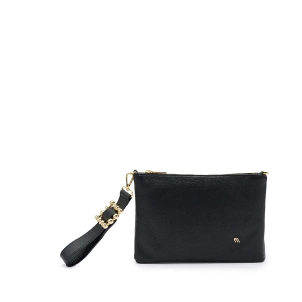 Frau Zachte leren clutch met gouden accessoire Black Dames