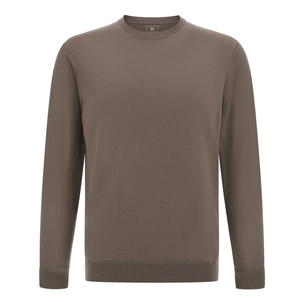 Boggi Milano Merino wollen trui met ronde hals Brown Heren
