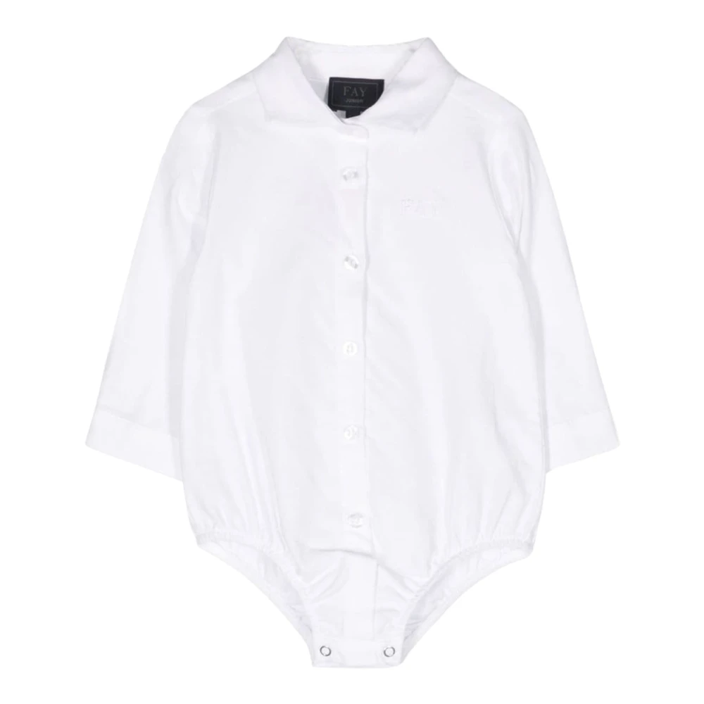 Fay Vit Broderad Skjorta Klassisk Krage White, Unisex