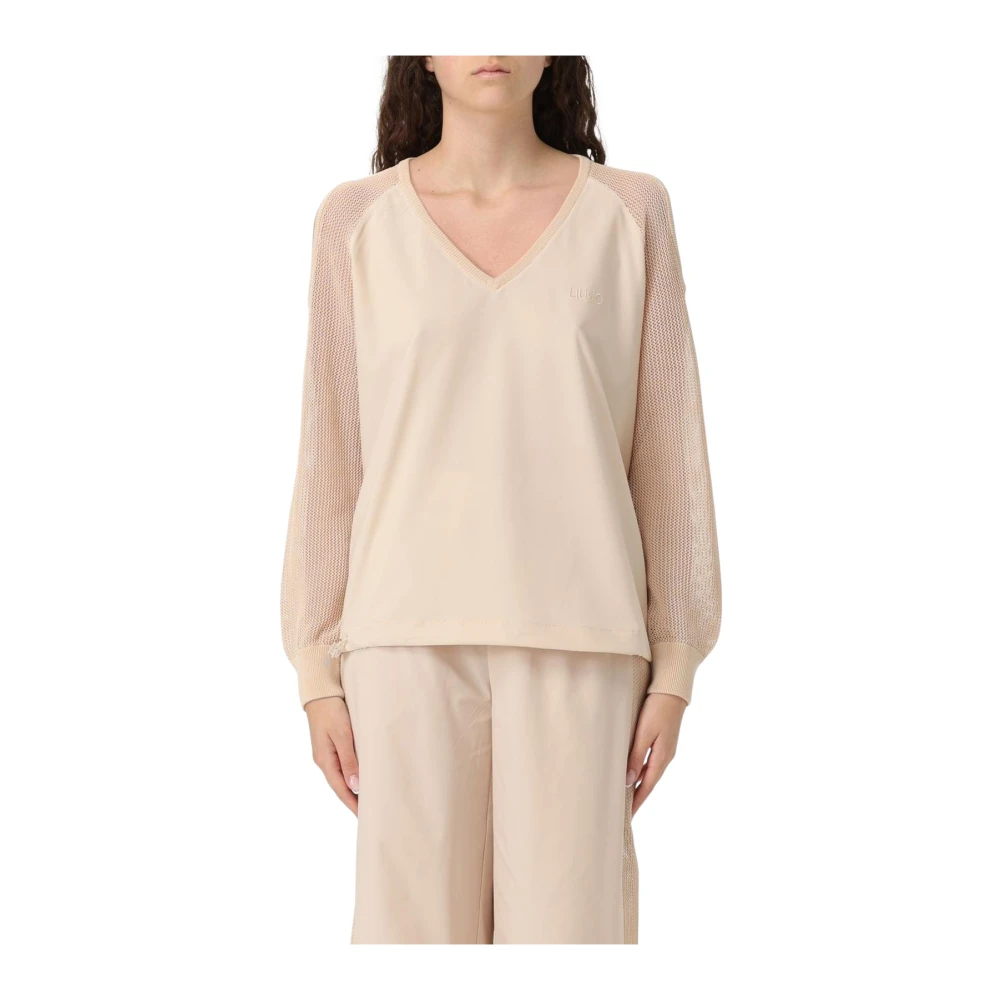 Liu Jo Beige Nätmudd V-Ringad Tröja
