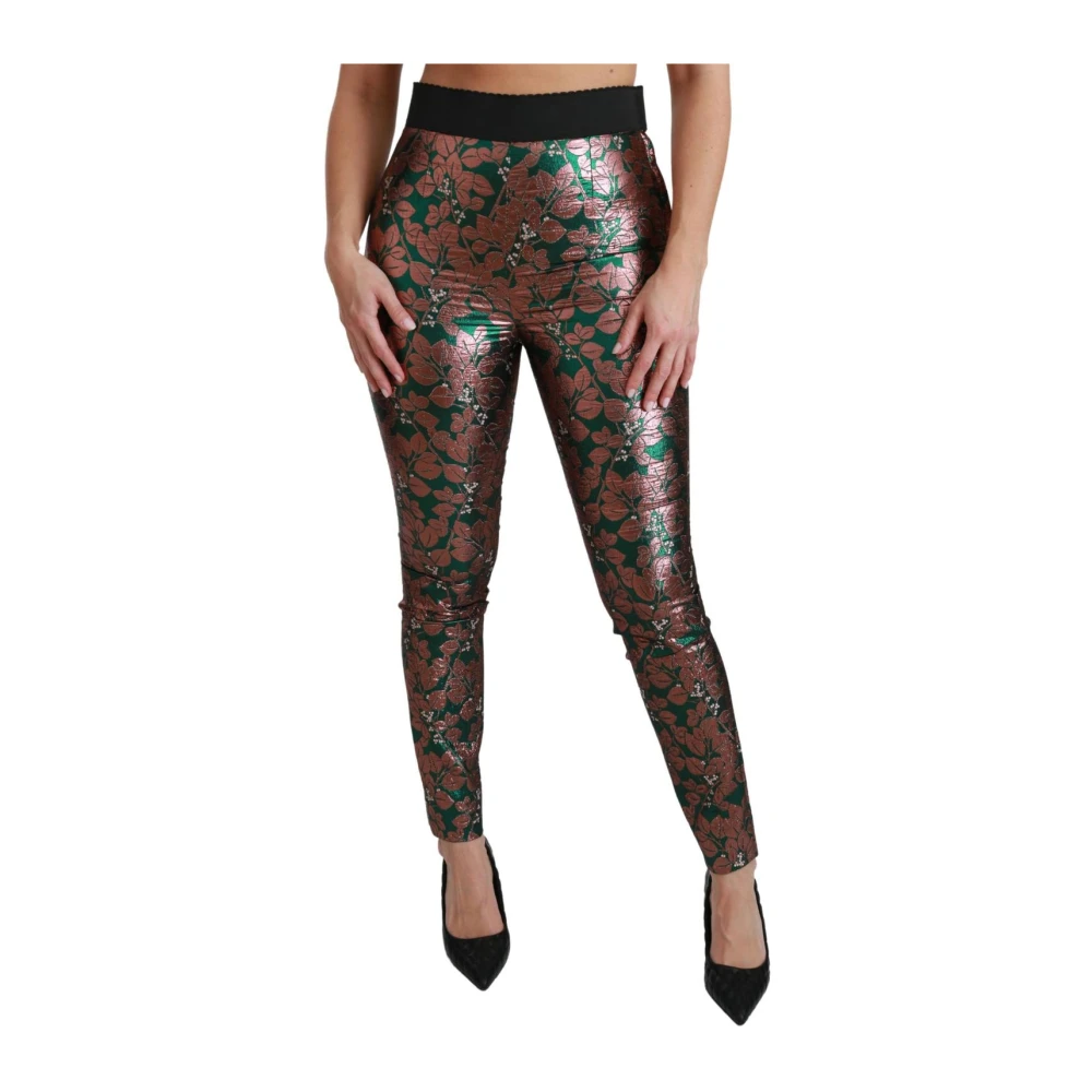 Dolce & Gabbana , Leggings, Female, Multicolor, 2XS, Luxury Green Bronze Leaf Leggings - Image 3