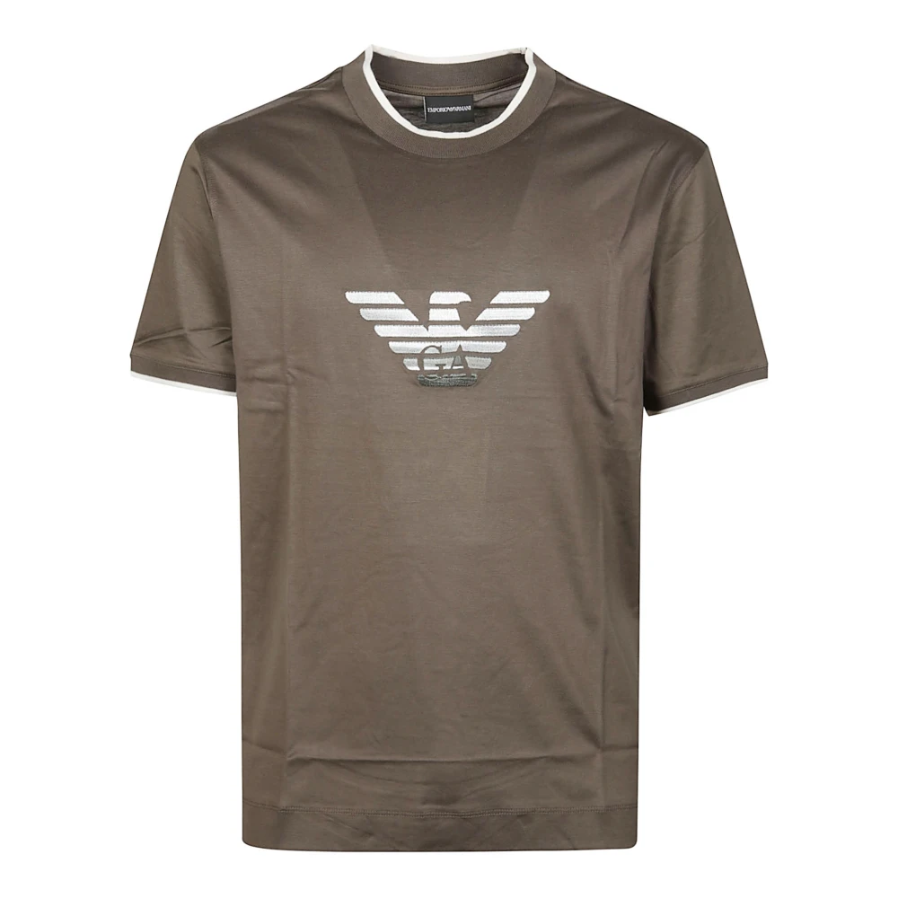 Emporio Armani Herr Brun Toppar S, Bomull, Eagle Embroidery T-Shirt