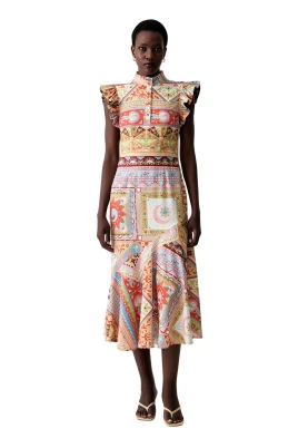 Flared Satin Midi Dress