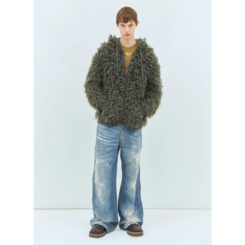 Diesel Hoodie jack in shaggy knit Gray Heren