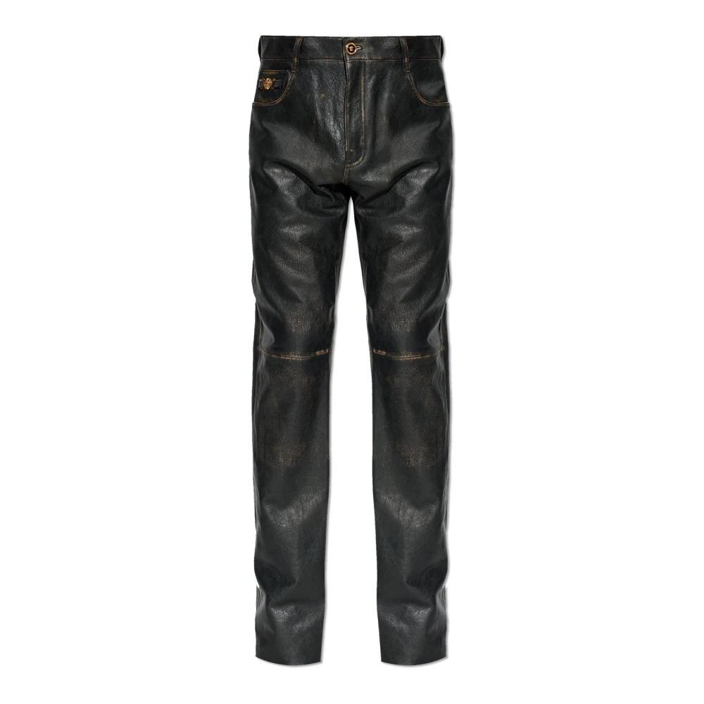 Versace Brun Distressed Läderbyxor