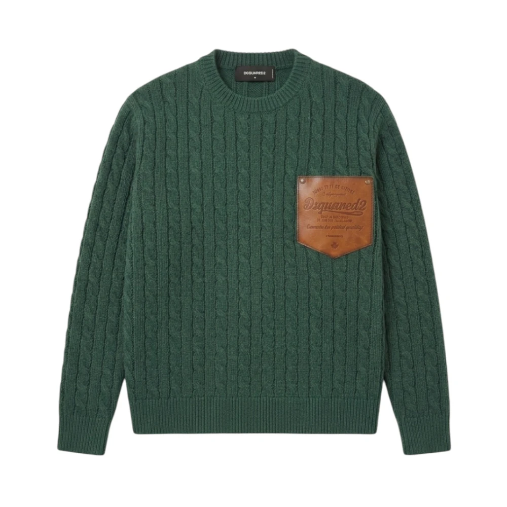 Dsquared2 Boys Green Kids Knitwear, 16 Y, Cable-Knit Pocket Jumper