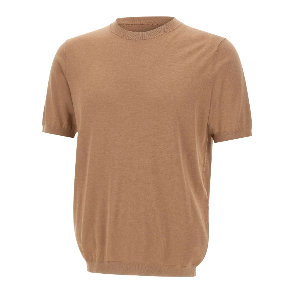 Kangra Men's Brown Round-Neck Knitwear, 2XL, Crewneck Short-Sleeve Jumper