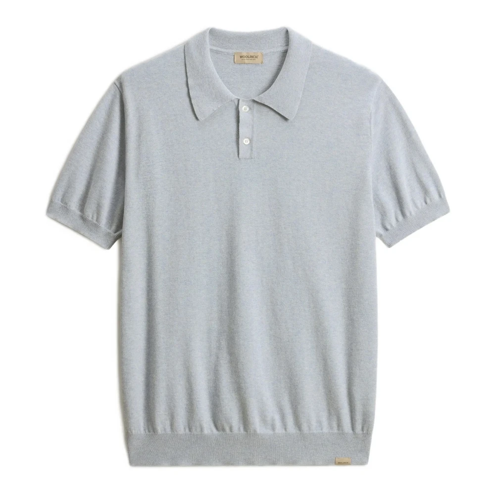 Woolrich Blå Stickad Pikétröja Med Knappslå