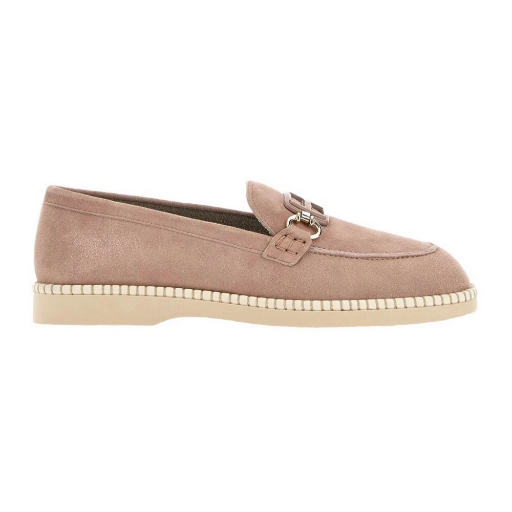 Hogan Suede Deconstructed Moccasin Loafers Pink Dames