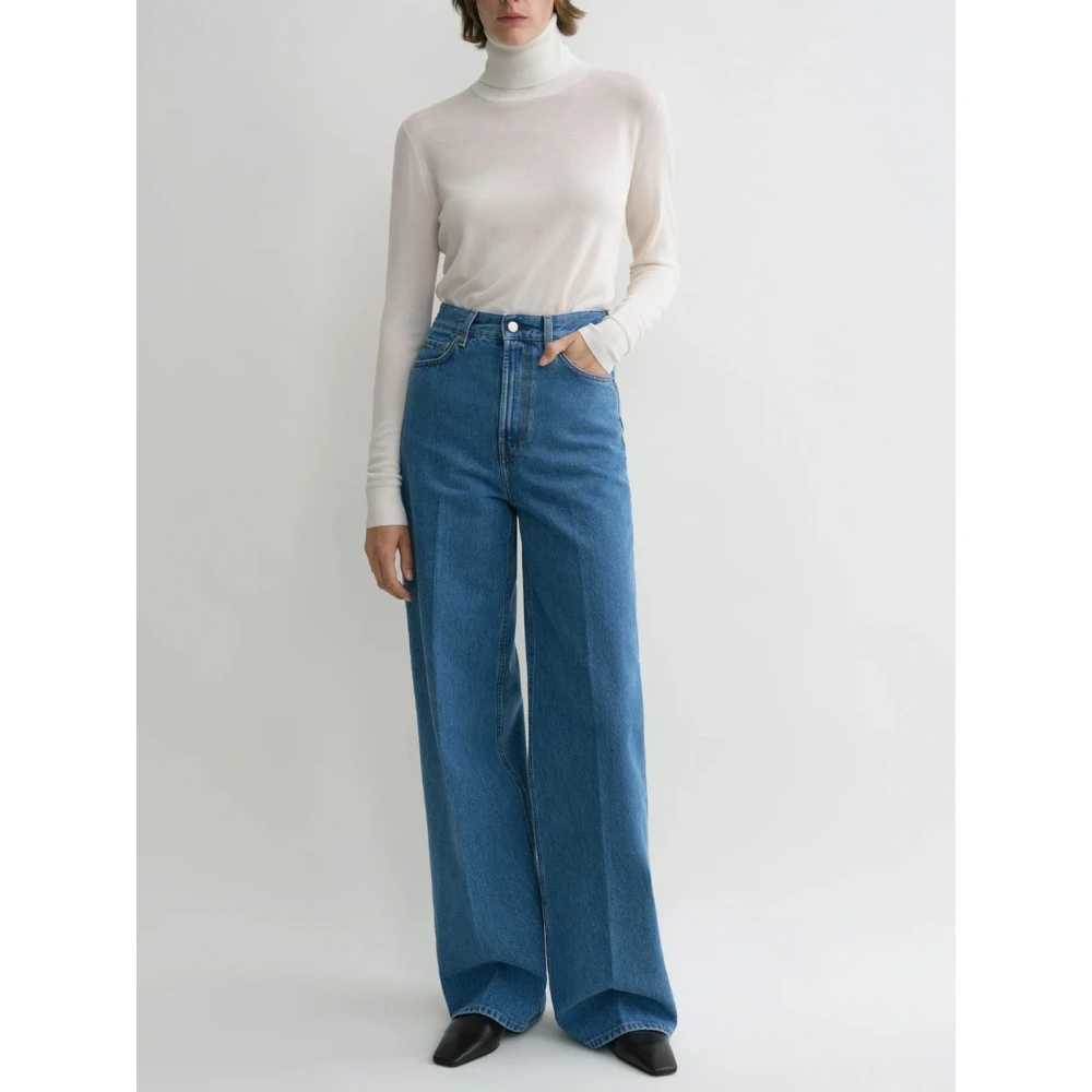 TotêMe Retro Wide Leg Denim Broek Blue Dames