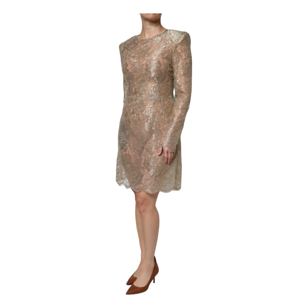 Dolce & Gabbana Bloemen Kant Sheath Mini Jurk Goud Yellow Dames