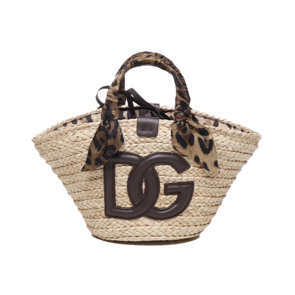 Straw Shopping Bag med Leo Print