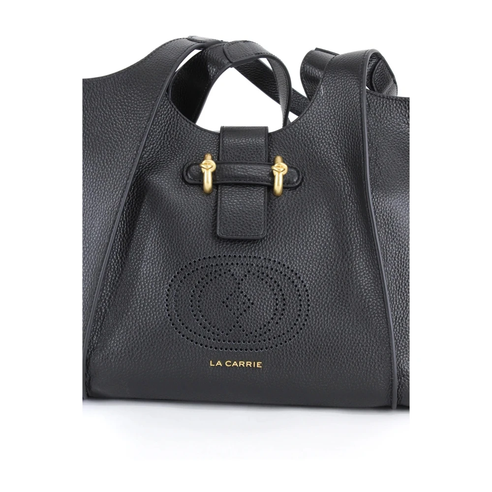 La Carrie Zwarte leren handtas met geboord logo Black Dames
