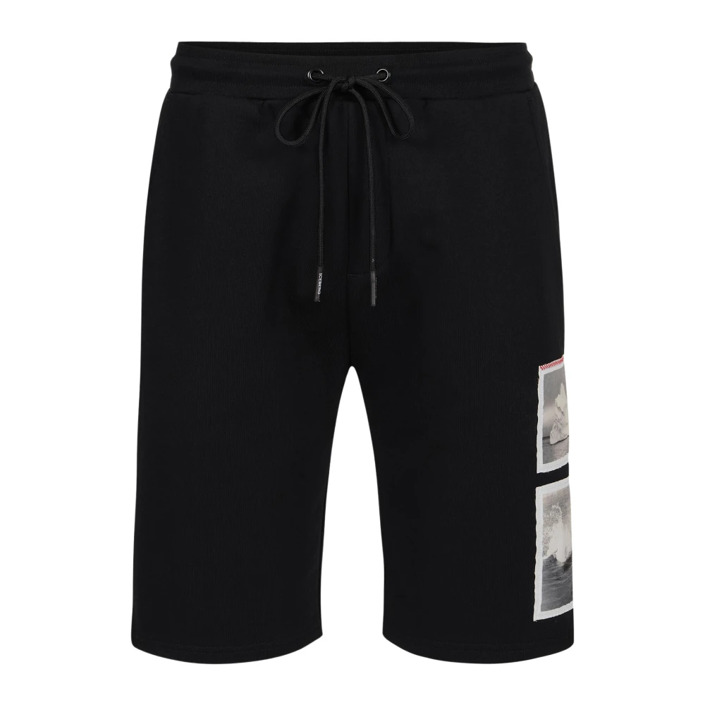 Iceberg Zwarte slim fit katoenen fleece bermuda Black Heren