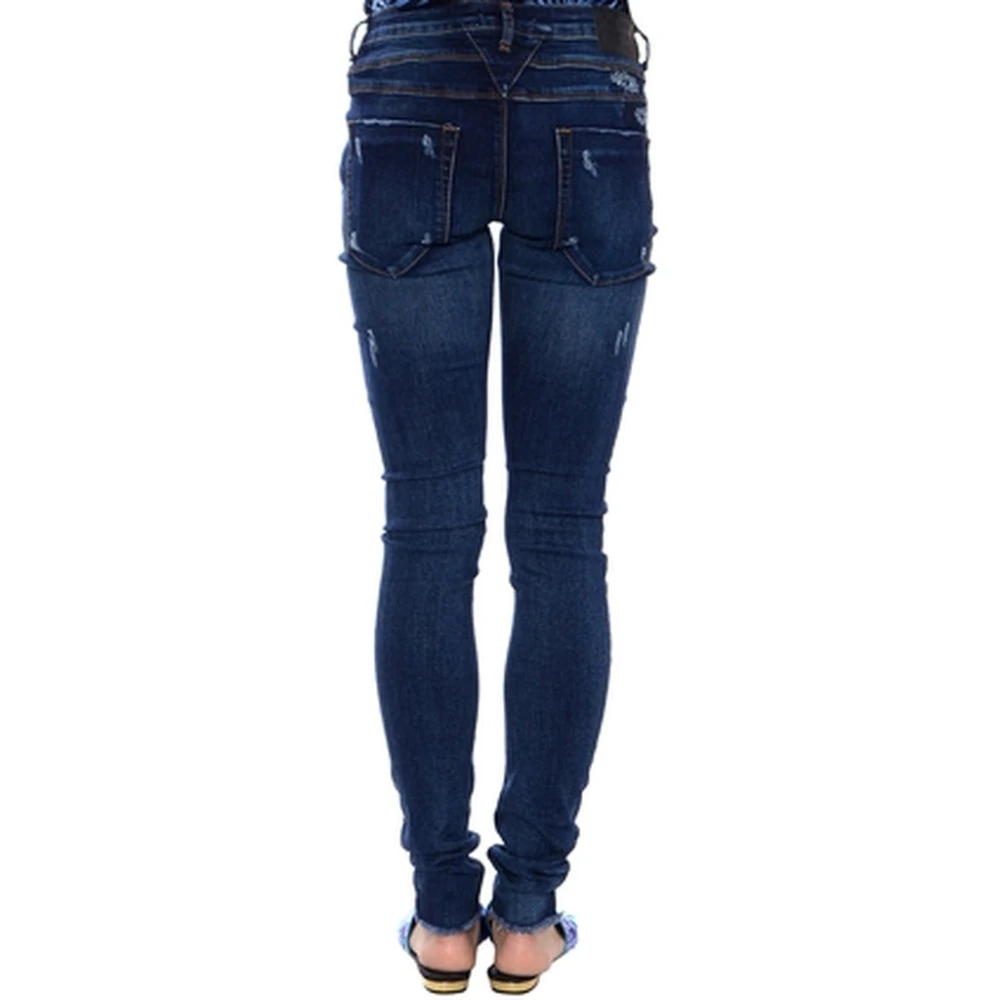 One Teaspoon Donkerblauwe Skinny Jeans met Knijsneden Blue Dames