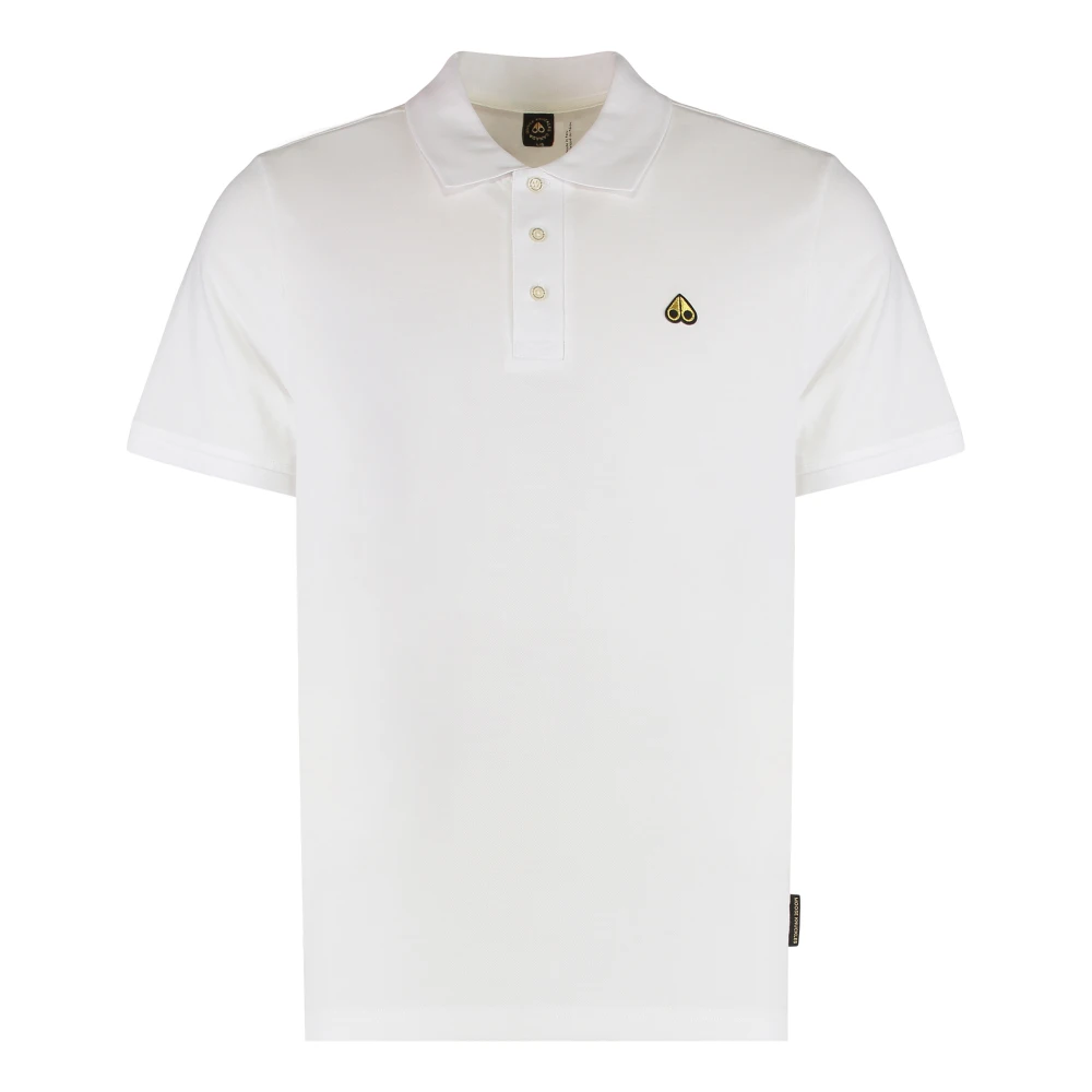 Moose Knuckles Men's White Short Sleeve Cotton Polo Shirt