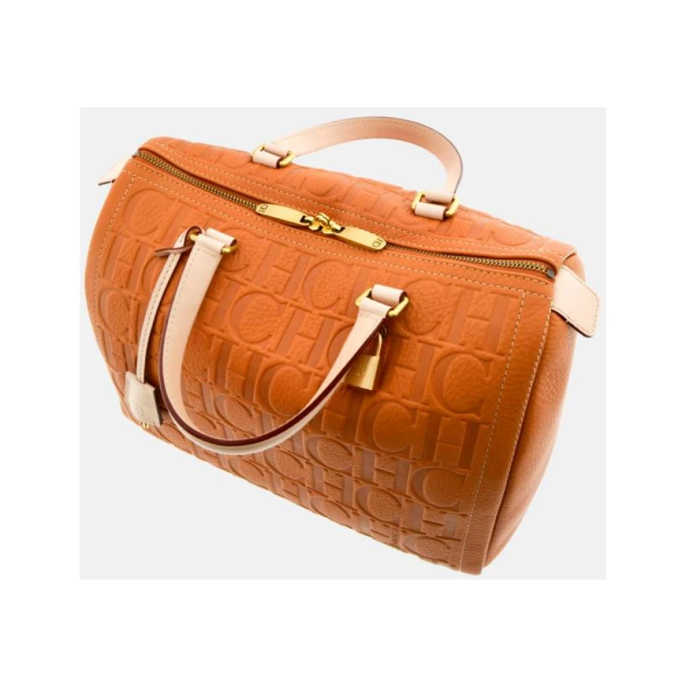 Carolina Herrera Vergrendelde Amber Leren Handtas Orange Dames