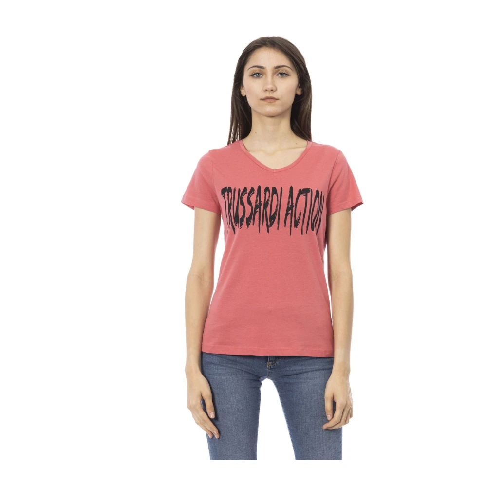 Trussardi Rosa Kortärmad V-Ringad T-Shirt