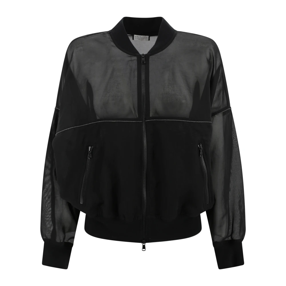 BRUNELLO CUCINELLI Zwarte Juweel Detail Bomber Sweater Black Dames