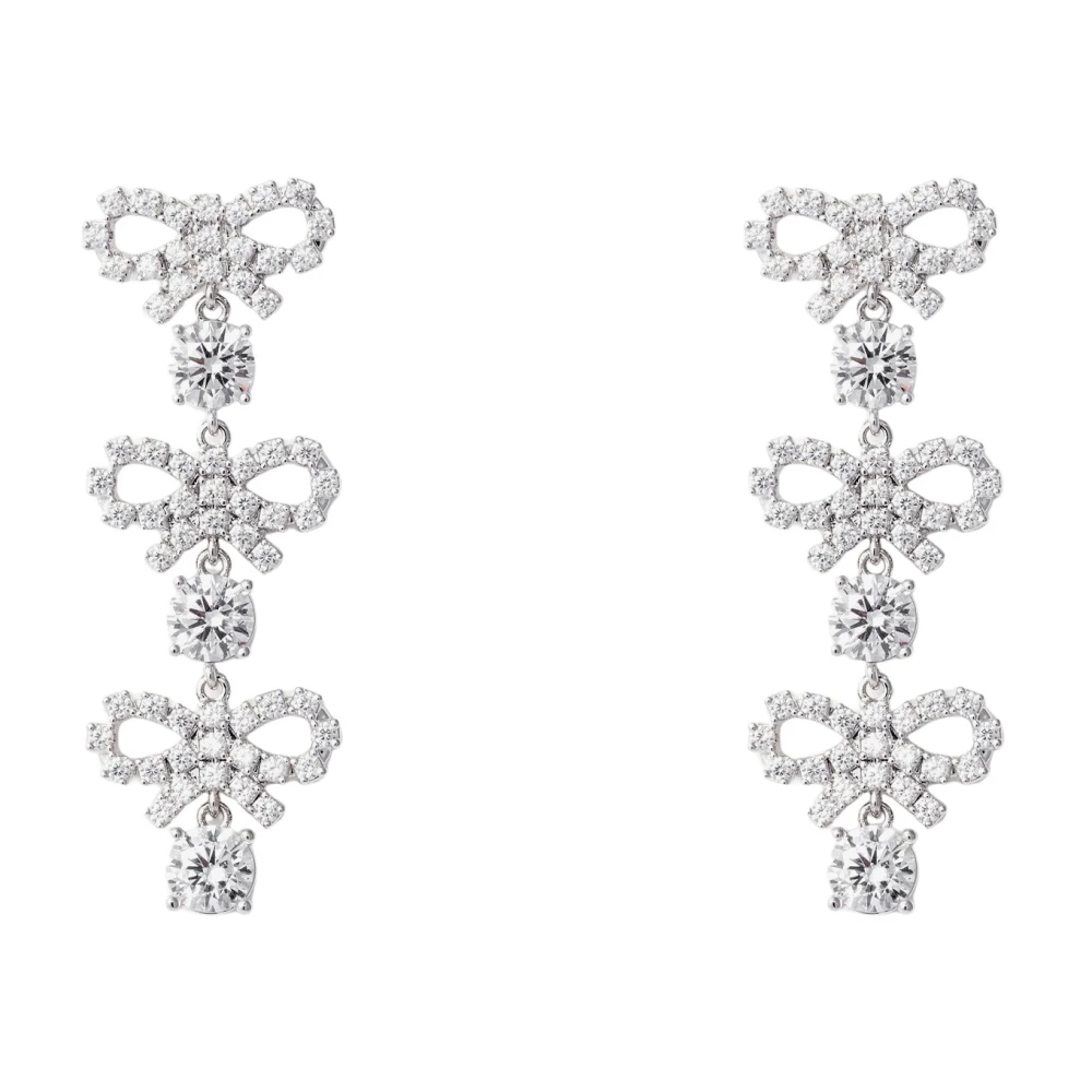 Self Portrait Women's Gray Earrings, One Size, Crystal Bow Tiered Earrings