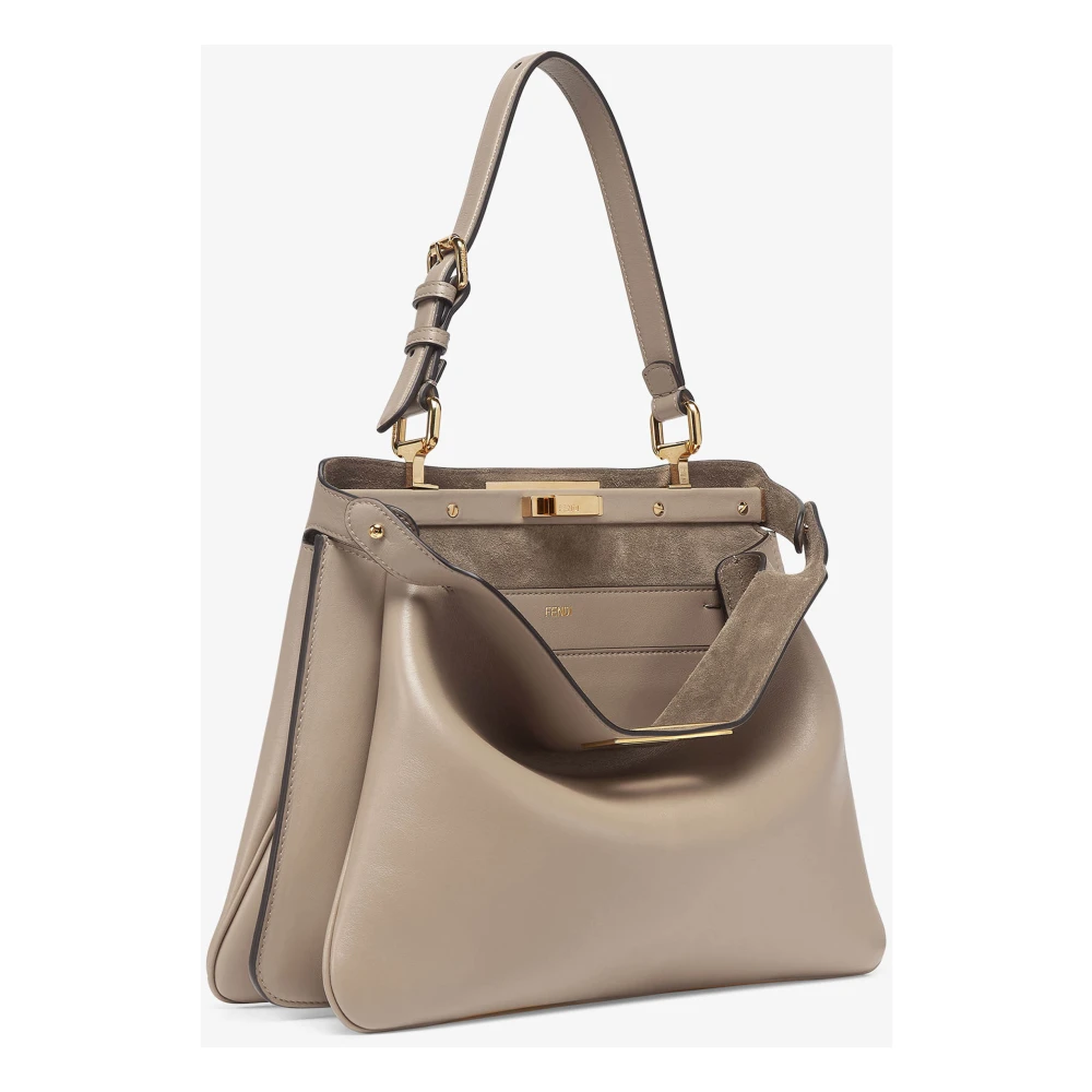 Fendi Zwarte Schoudertas van Kalfsleer met Twist Lock Gray Dames