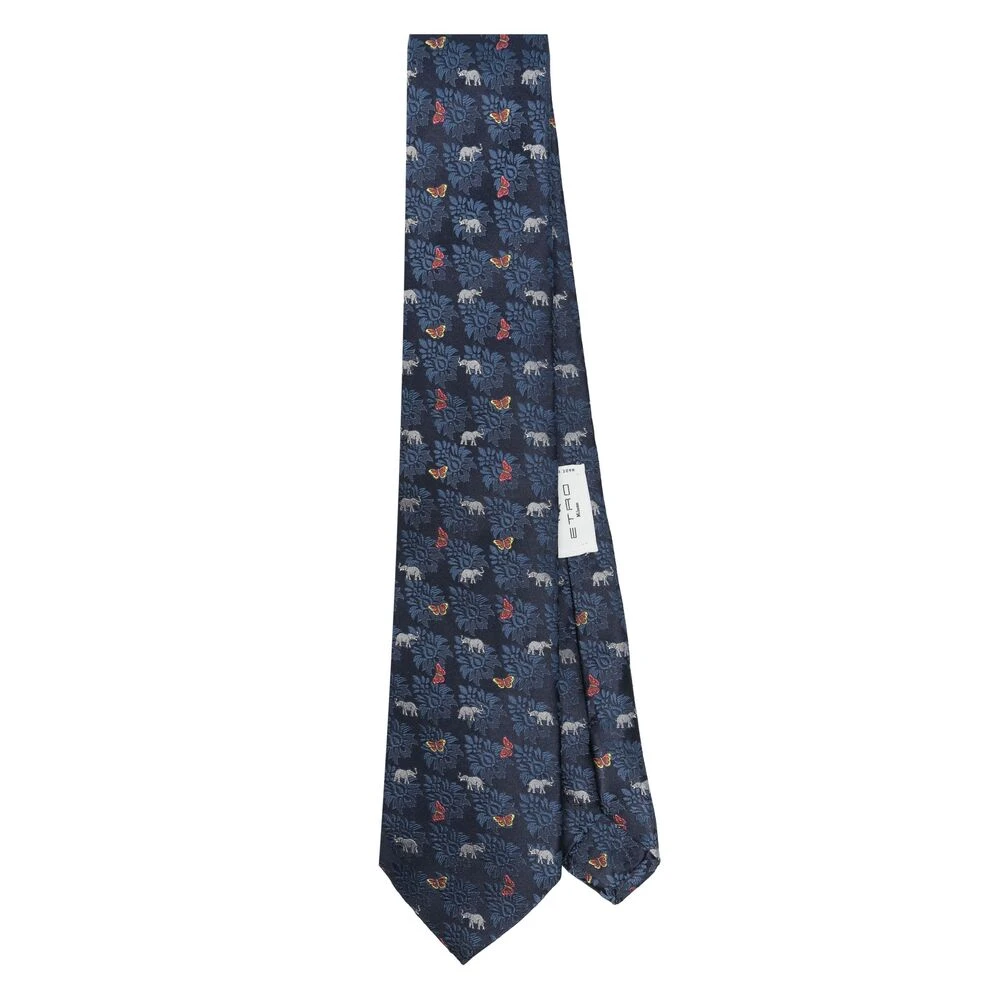 ETRO Blauw Patroon Jacquard Stropdas Blue Heren