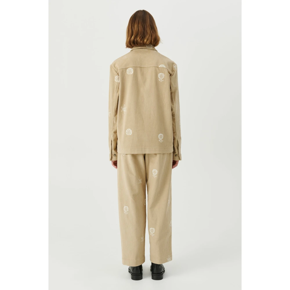 Soulland Geborduurde Corduroy Overshirt Beige Heren