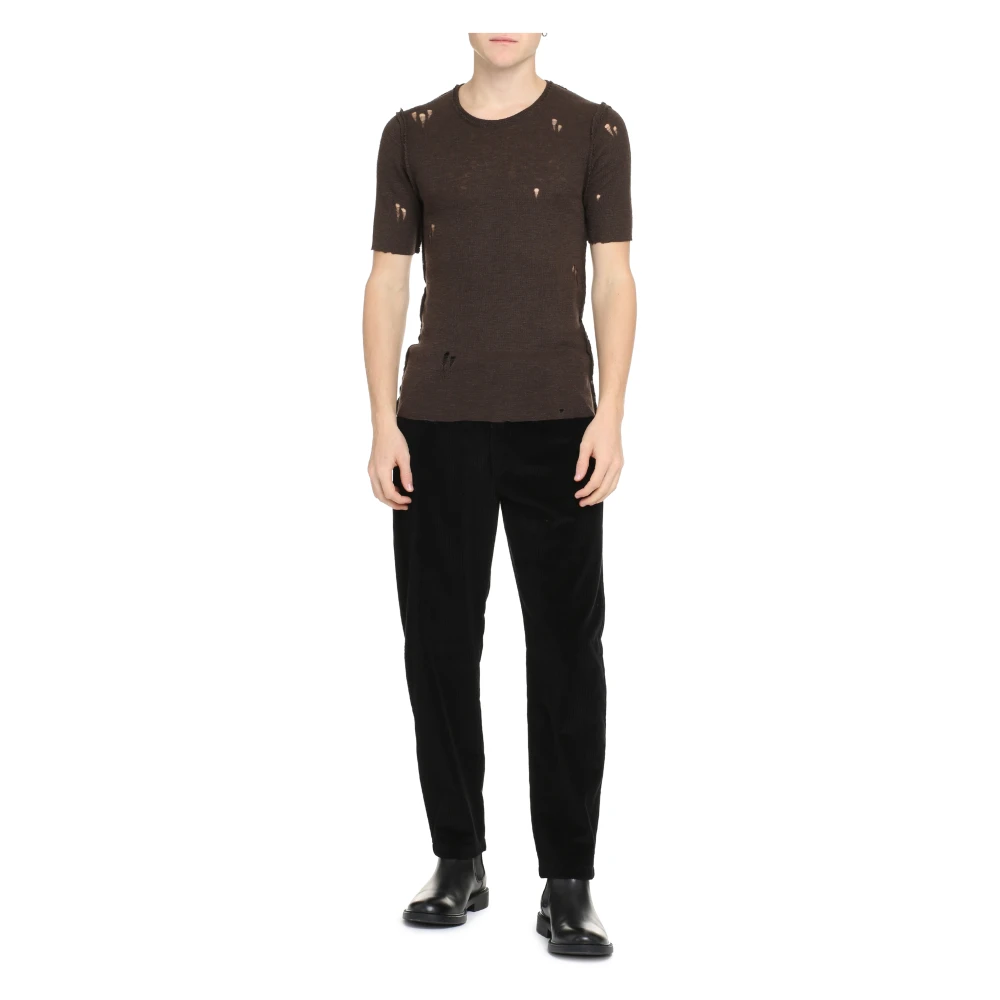 Dolce & Gabbana Vernietigd Gebreid T-Shirt Brown Heren