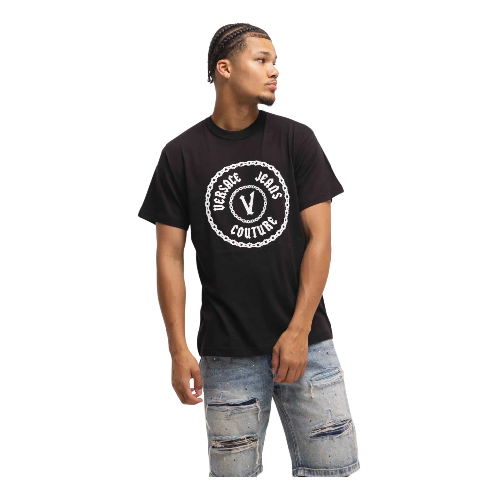 Versace Jeans Couture Ketting T-Shirt Zwart Wit Mannen Black Heren