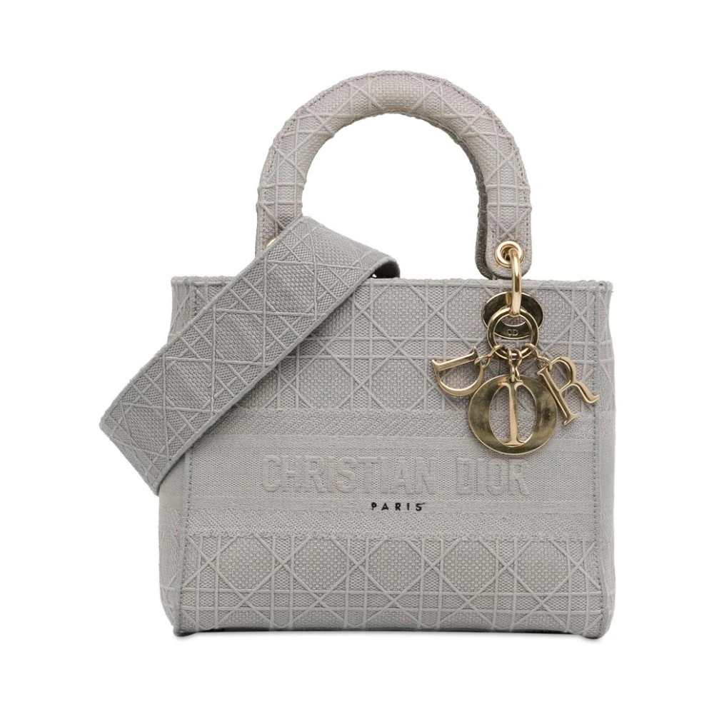 Dior Vintage Grå Förägande Elegant Topp Handtag Handväska Med Avtagbar Axelrem Och Berlocker