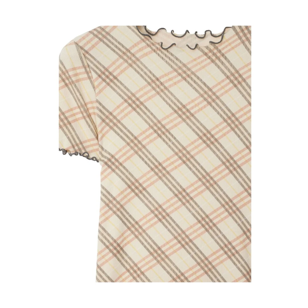 Burberry Geruite Katoenen T-shirt Beige Dames