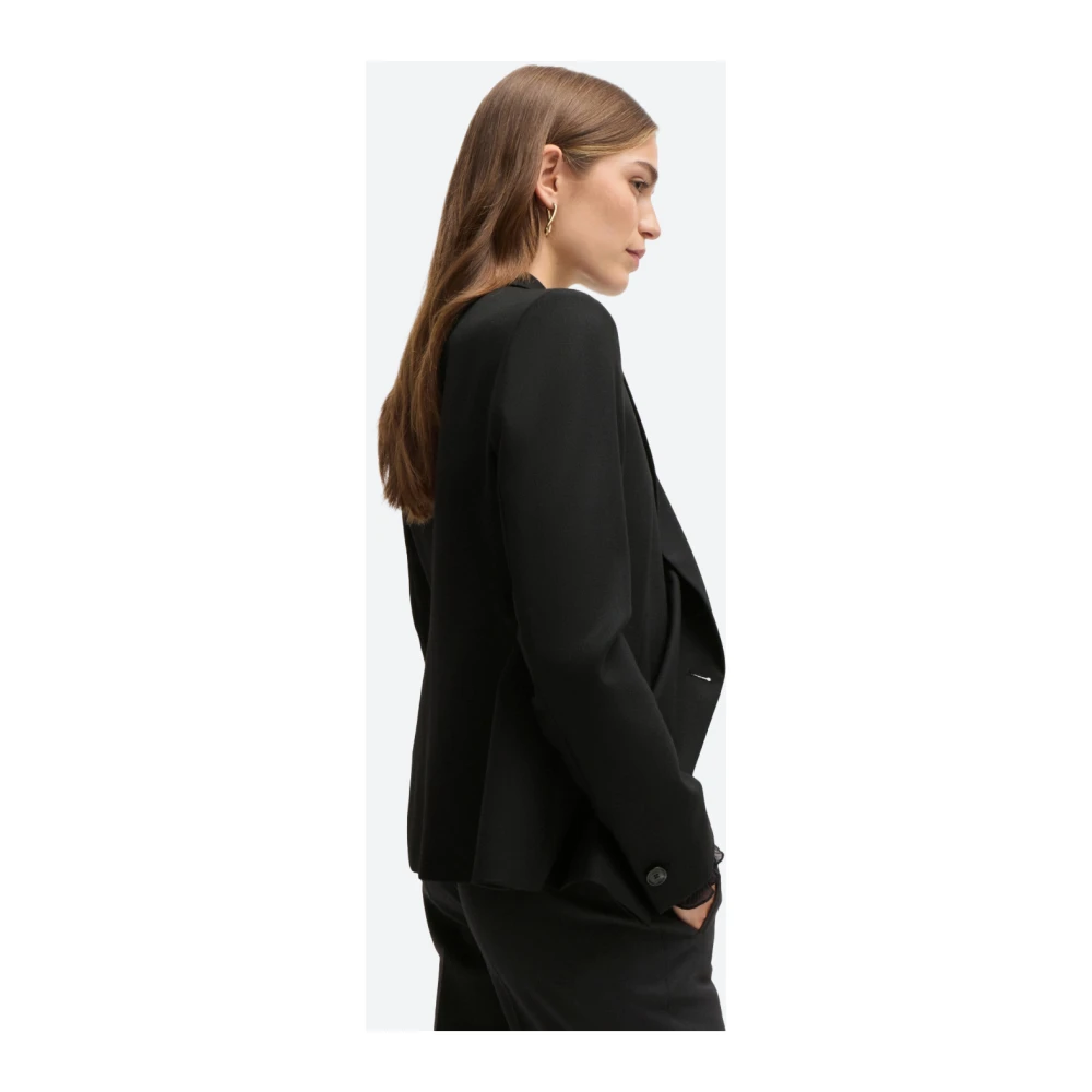Hugo Boss Gestreepte wollen twill jas Black Dames